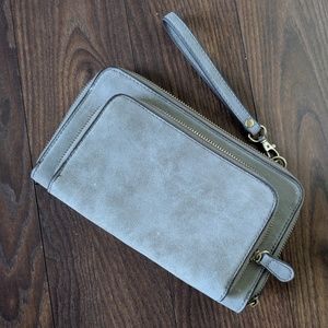 Joy suede grey clutch purse